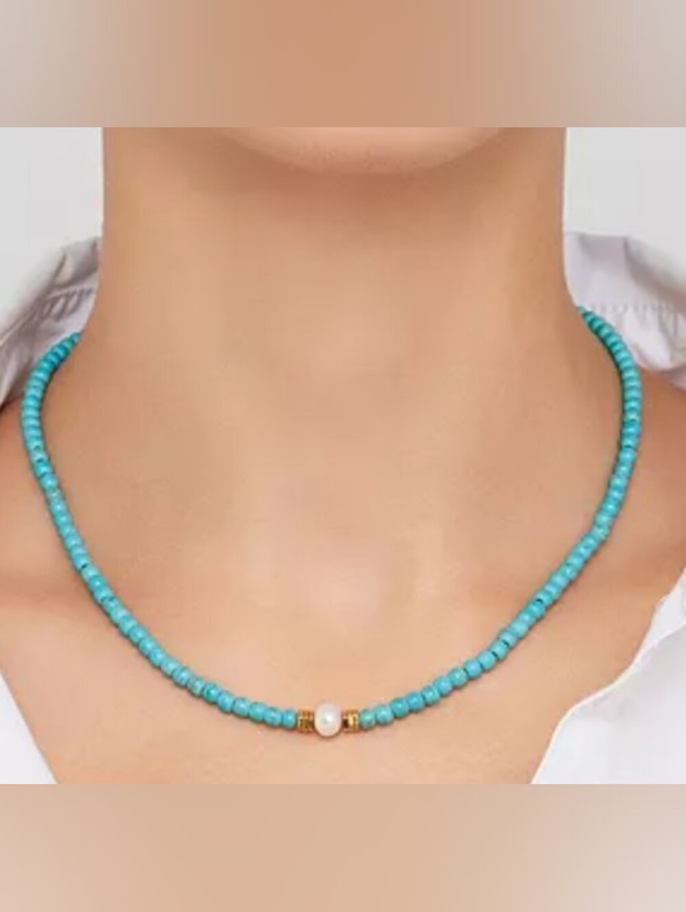 ADORNIA Faux Turquoise Beaded Necklace with Imitation Pearl